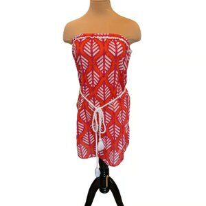 Mud Pie Women's Allison Pink Leaf Strapless Swimsuit Cover Up Size Med or Lg NEW